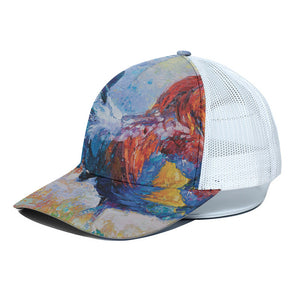 Rooster Painting Print White Mesh Trucker Cap