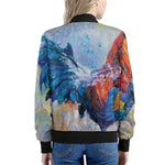 Rooster Painting Print Women's Bomber Jacket