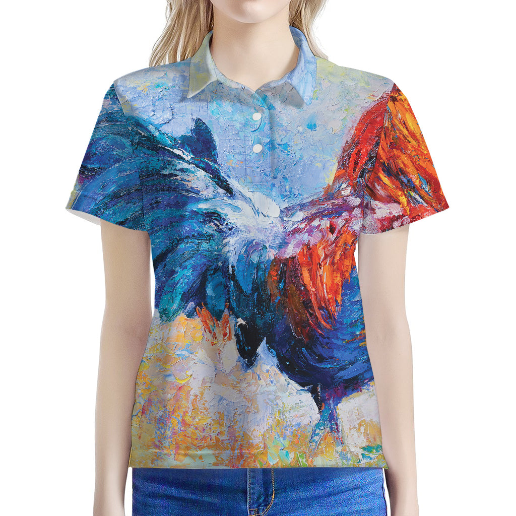 Rooster Painting Print Women's Polo Shirt