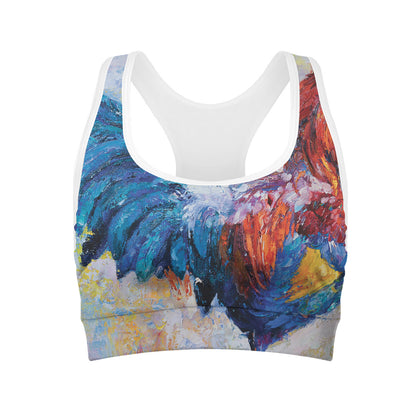 Rooster Painting Print Women's Sports Bra