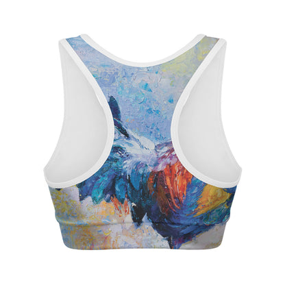 Rooster Painting Print Women's Sports Bra