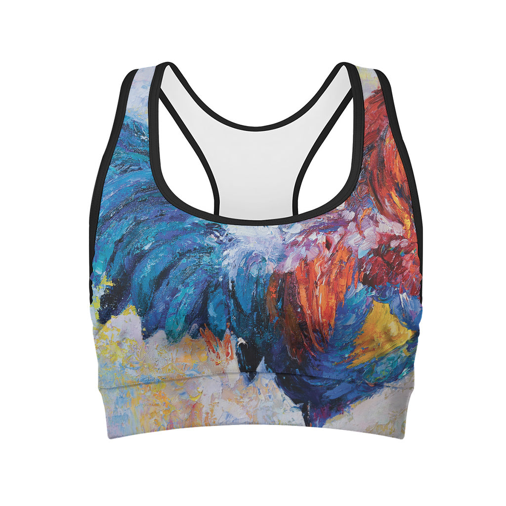 Rooster Painting Print Women's Sports Bra