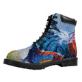 Rooster Painting Print Padded Collar Lace Up Boots