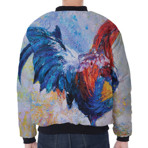 Rooster Painting Print Zip Sleeve Bomber Jacket