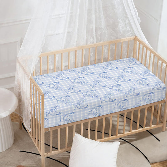 Rooster Plaid Pattern Print Baby Crib Sheet