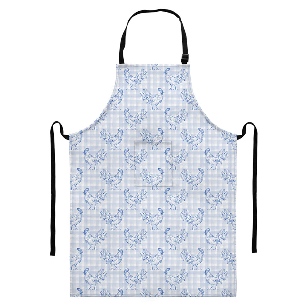 Rooster Plaid Pattern Print Bib Apron With Pocket