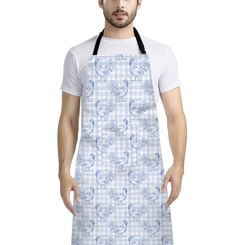 Rooster Plaid Pattern Print Bib Apron With Pocket