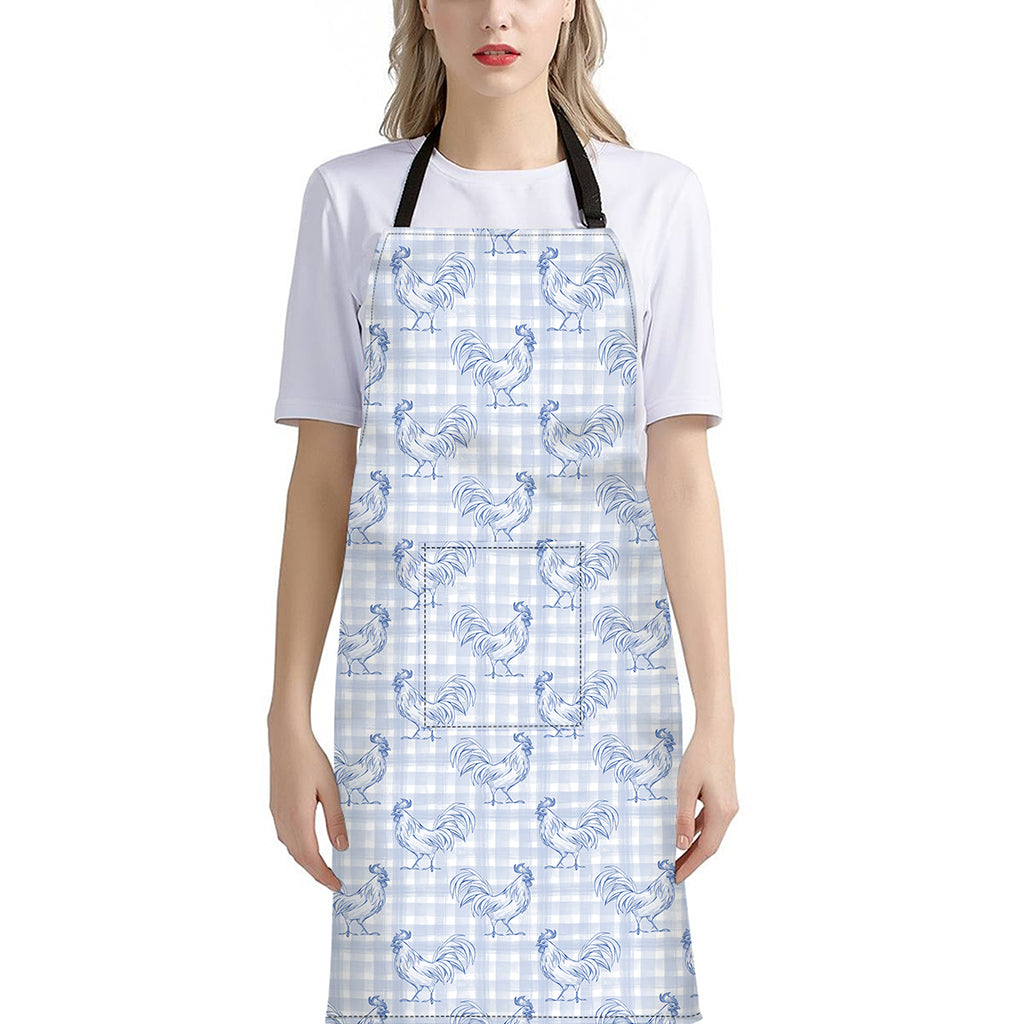 Rooster Plaid Pattern Print Bib Apron With Pocket
