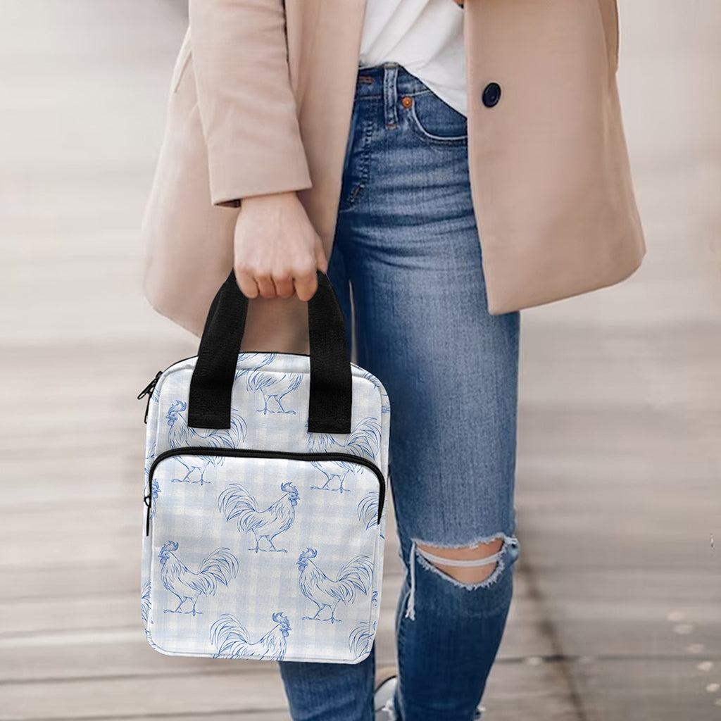 Rooster Plaid Pattern Print Bible Tote Bag