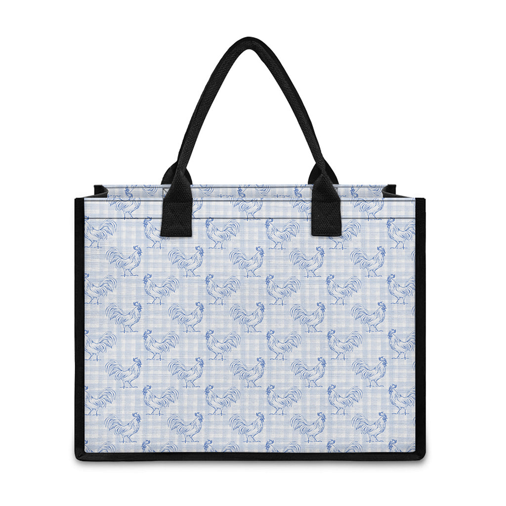 Rooster Plaid Pattern Print Canvas Tote Bag