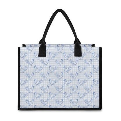 Rooster Plaid Pattern Print Canvas Tote Bag