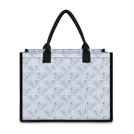 Rooster Plaid Pattern Print Canvas Tote Bag