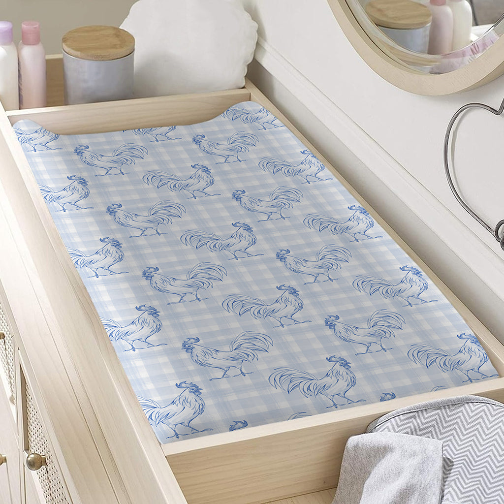 Rooster Plaid Pattern Print Changing Pad Cover