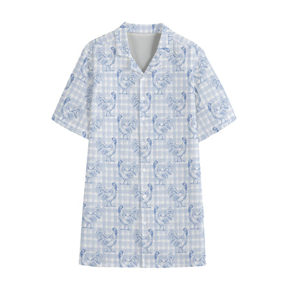 Rooster Plaid Pattern Print Cotton Hawaiian Shirt