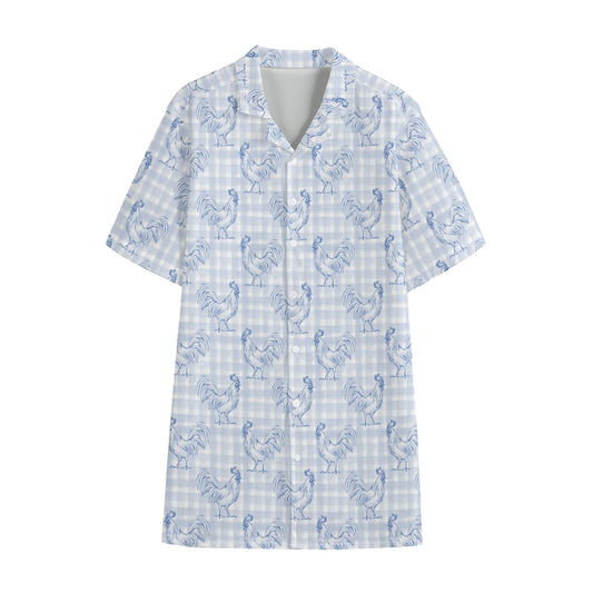Rooster Plaid Pattern Print Cotton Hawaiian Shirt