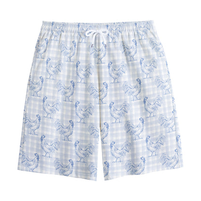 Rooster Plaid Pattern Print Cotton Shorts