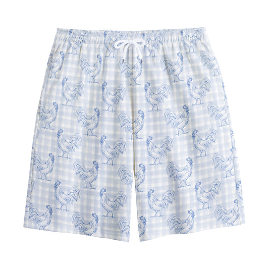 Rooster Plaid Pattern Print Cotton Shorts