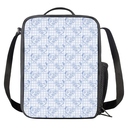 Rooster Plaid Pattern Print Crossbody Lunch Bag