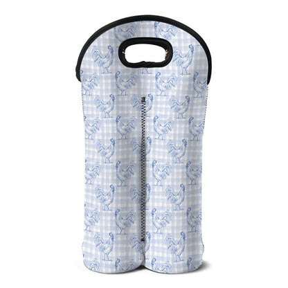 Rooster Plaid Pattern Print Double Neoprene Wine Tote