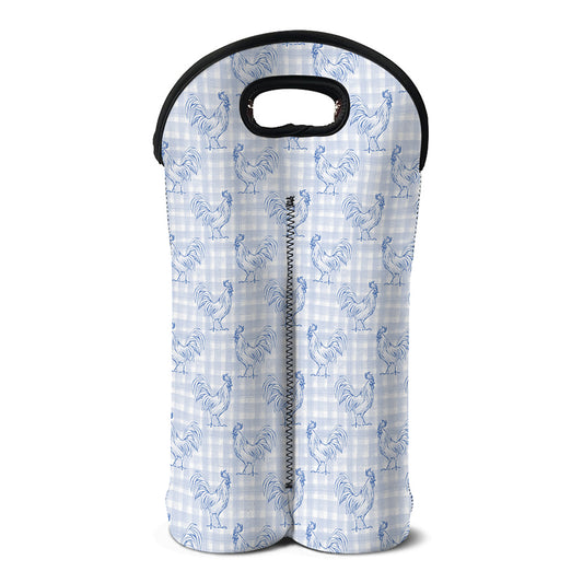 Rooster Plaid Pattern Print Double Neoprene Wine Tote