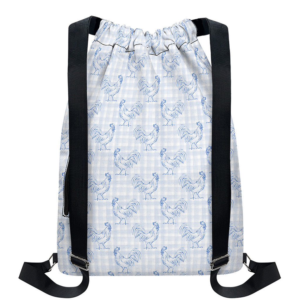 Rooster Plaid Pattern Print Drawstring Backpack