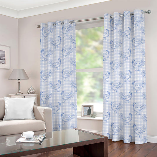 Rooster Plaid Pattern Print Grommet Curtains