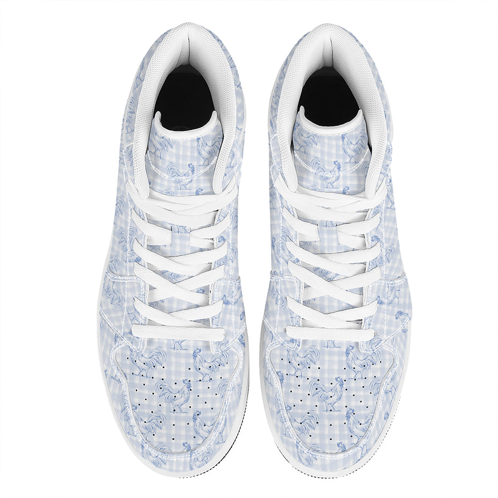 Rooster Plaid Pattern Print High Top Leather Sneakers