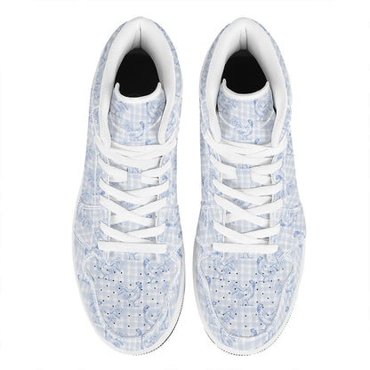 Rooster Plaid Pattern Print High Top Leather Sneakers
