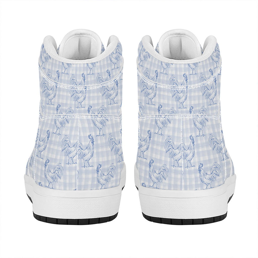 Rooster Plaid Pattern Print High Top Leather Sneakers