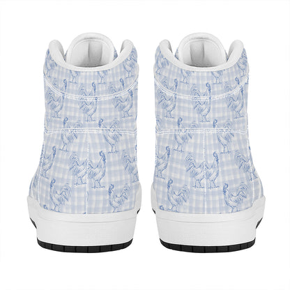 Rooster Plaid Pattern Print High Top Leather Sneakers