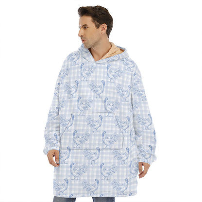 Rooster Plaid Pattern Print Hoodie Blanket