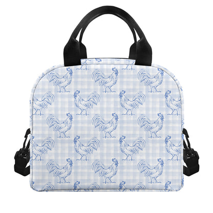 Rooster Plaid Pattern Print Insulated Lunch Bag