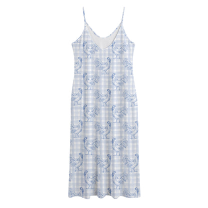 Rooster Plaid Pattern Print Jersey Midi Cami Dress