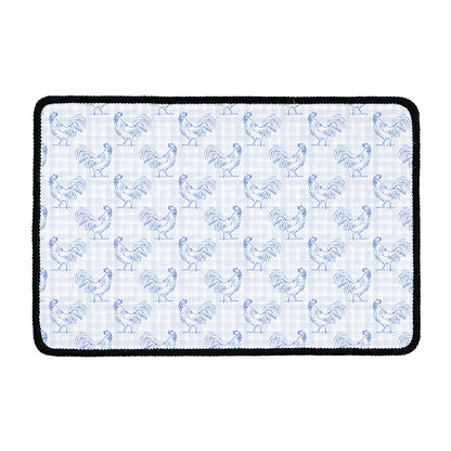 Rooster Plaid Pattern Print Kitchen Mat