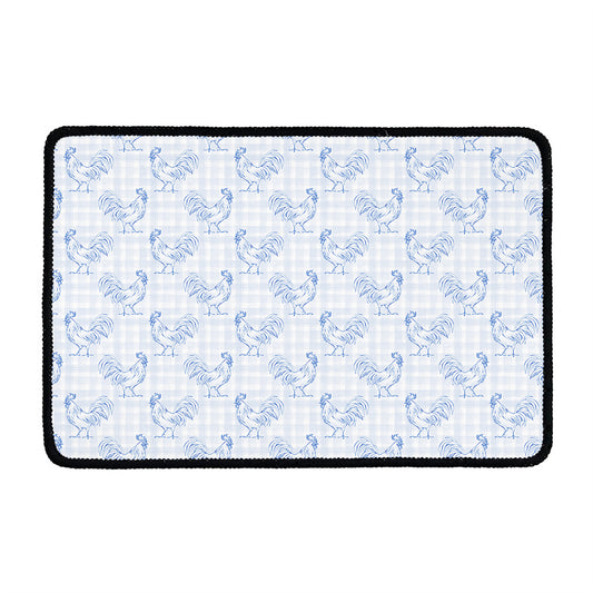 Rooster Plaid Pattern Print Kitchen Mat