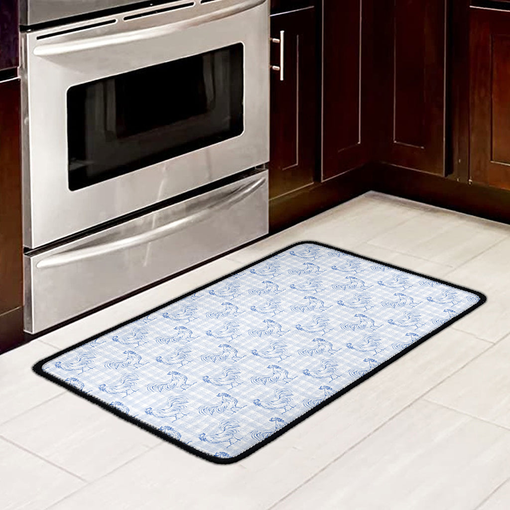 Rooster Plaid Pattern Print Kitchen Mat