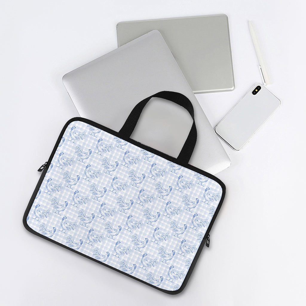 Rooster Plaid Pattern Print Laptop Sleeve With Handle