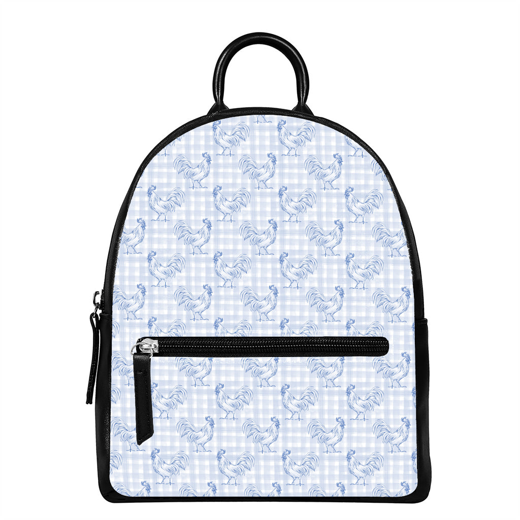 Rooster Plaid Pattern Print Leather Backpack