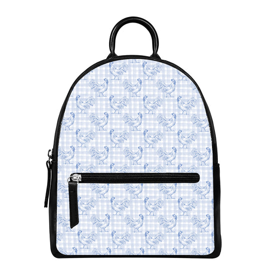 Rooster Plaid Pattern Print Leather Backpack