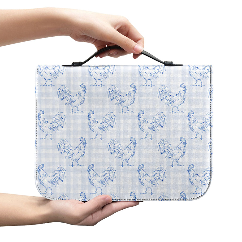 Rooster Plaid Pattern Print Leather Bible Cover