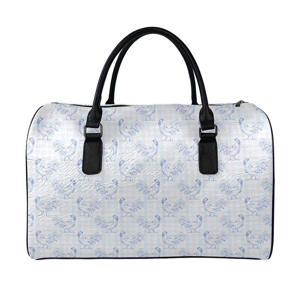 Rooster Plaid Pattern Print Leather Duffle Bag