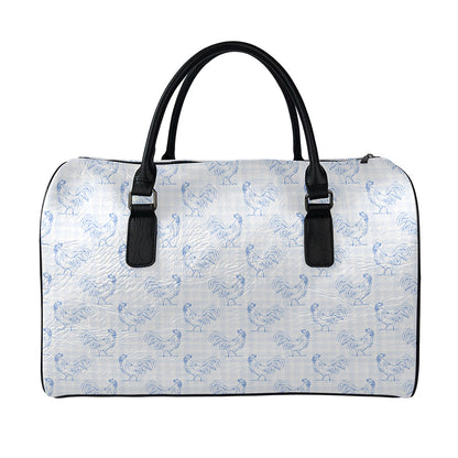 Rooster Plaid Pattern Print Leather Duffle Bag