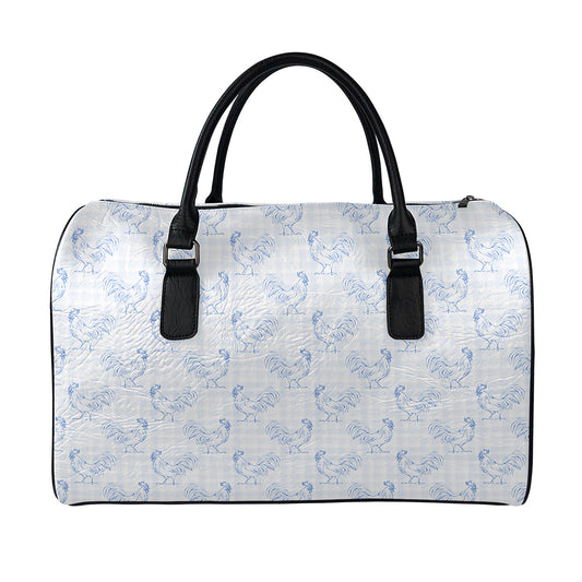 Rooster Plaid Pattern Print Leather Duffle Bag