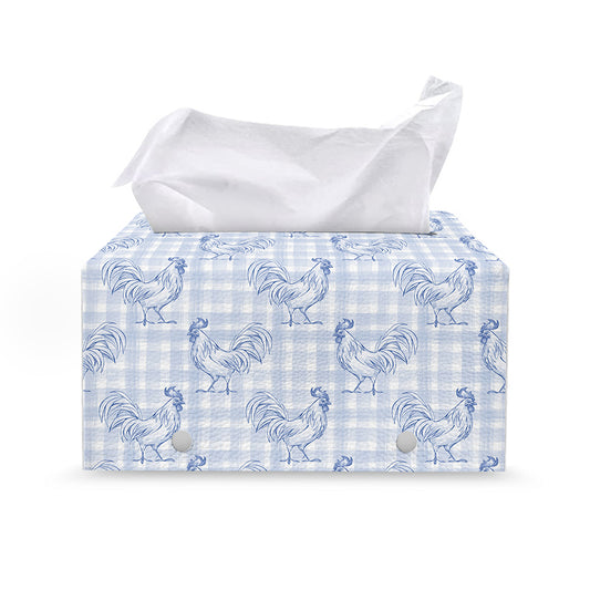 Rooster Plaid Pattern Print Leather Tissue Box Cover