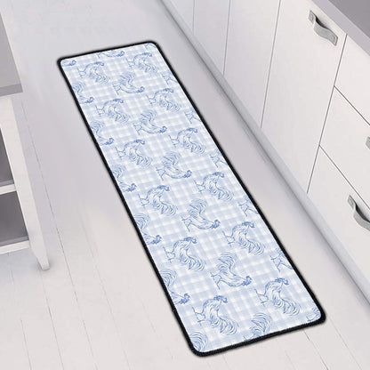 Rooster Plaid Pattern Print Long Kitchen Mat
