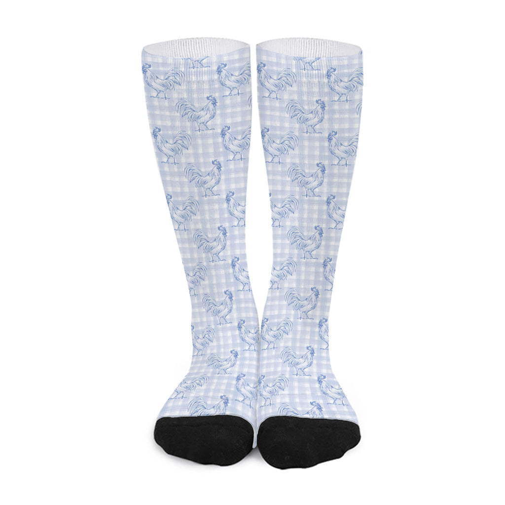 Rooster Plaid Pattern Print Long Socks