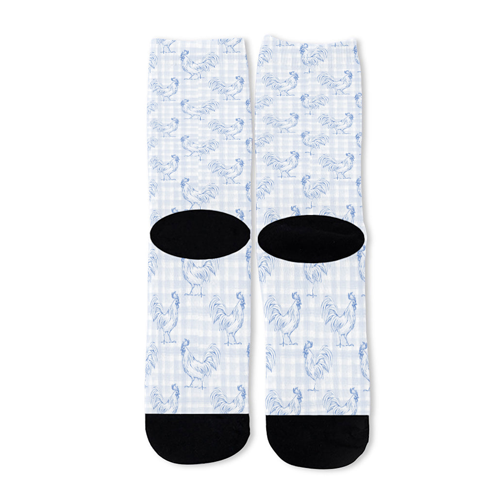 Rooster Plaid Pattern Print Long Socks