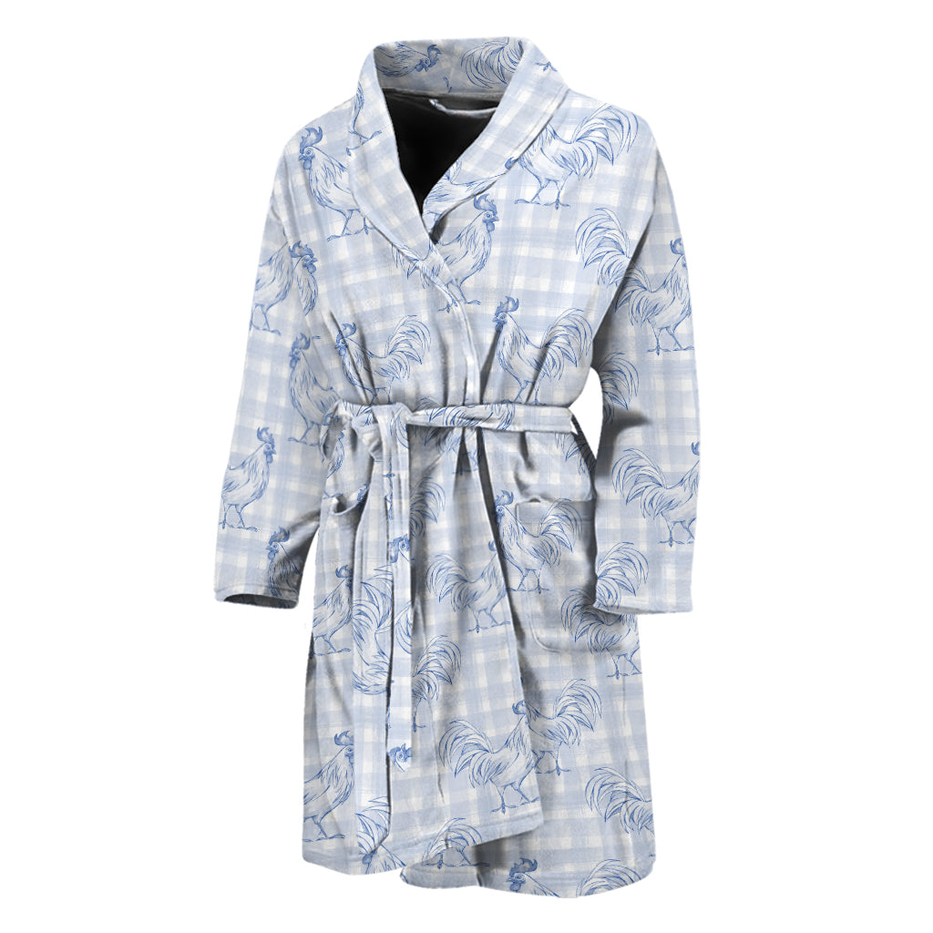 Rooster Plaid Pattern Print Men's Bathrobe