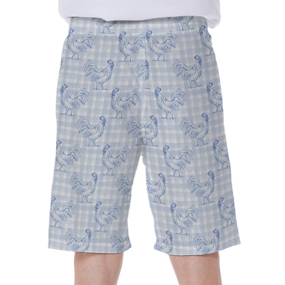 Rooster Plaid Pattern Print Men's Beach Shorts