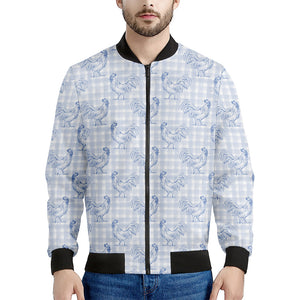 Rooster Plaid Pattern Print Men's Bomber Jacket